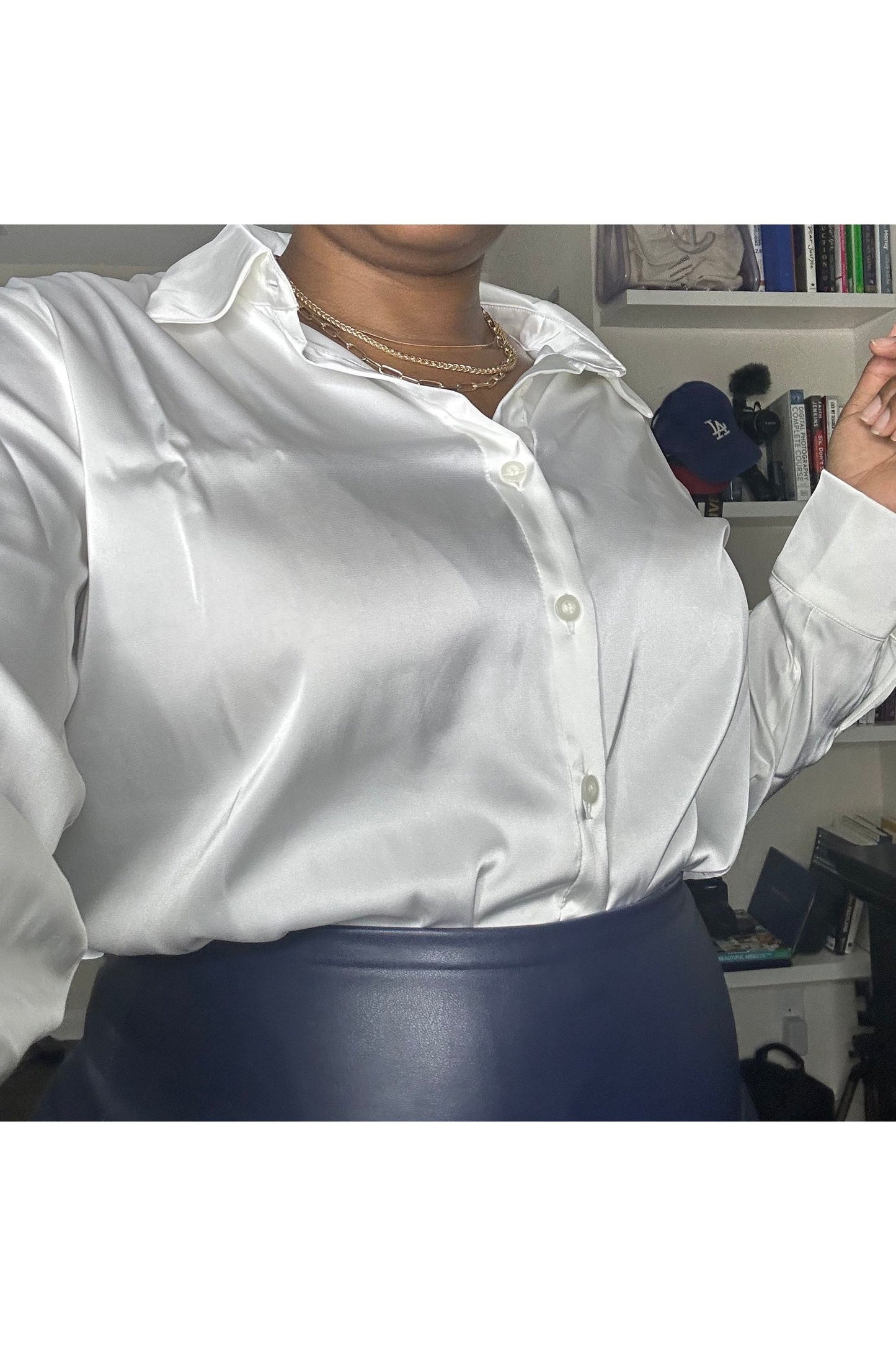 It's a Hautie Satin Button Up Long Sleeve Top | Ivory