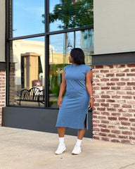 A Simple Midi T-Shirt Dress | Dusty Blue