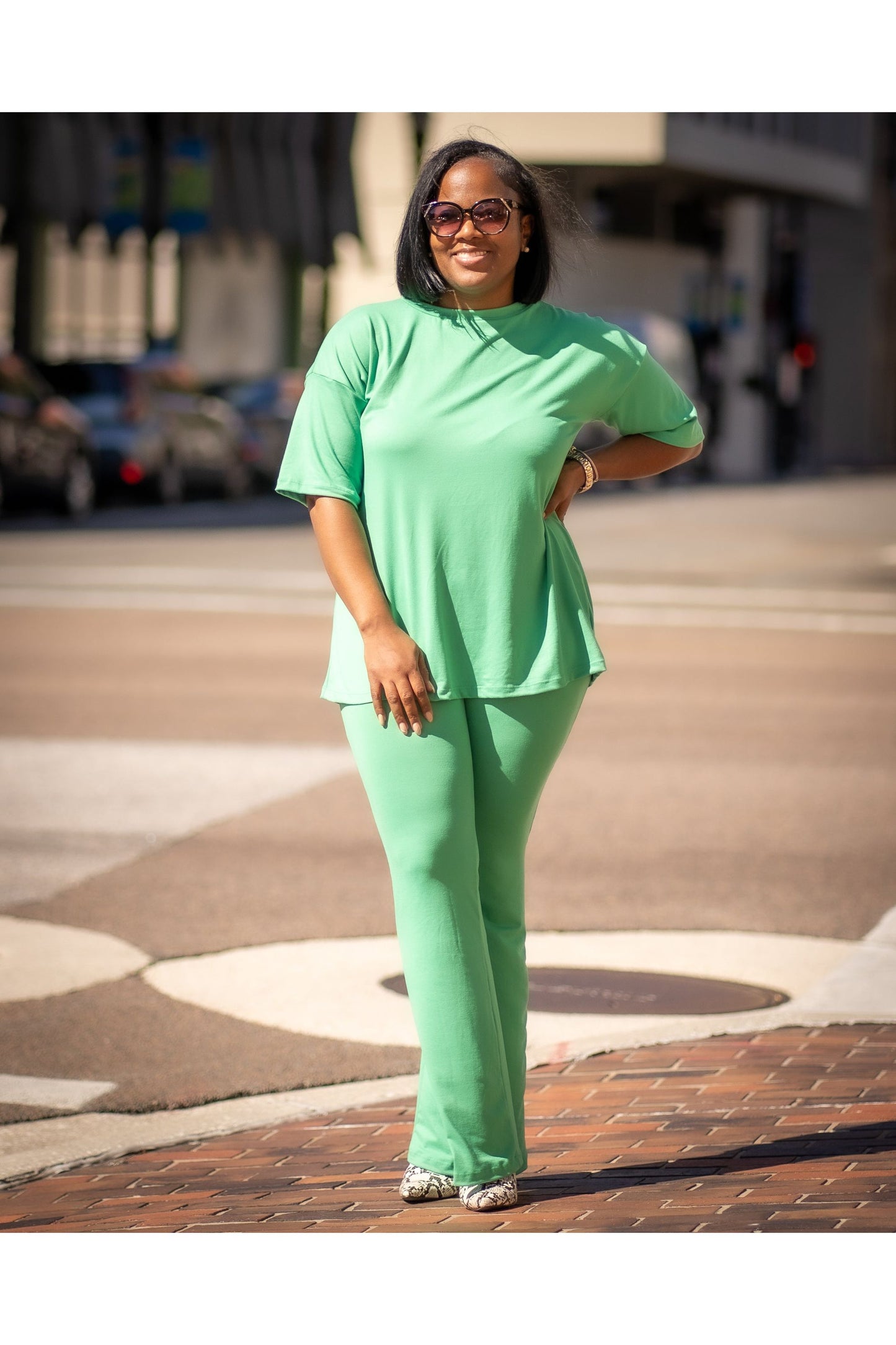 Relaxed Fit Flared Legging Set| Kelly Green