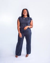 The Luxe Modal Wide Legged Cinched Waist Modal Pants | Charcoal