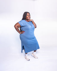 A Simple Midi T-Shirt Dress | Dusty Blue Size 1X-3X