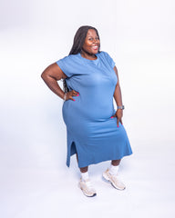 A Simple Midi T-Shirt Dress | Dusty Blue Size 1X-3X