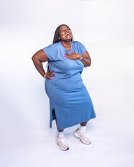 A Simple Midi T-Shirt Dress | Dusty Blue Size 1X-3X