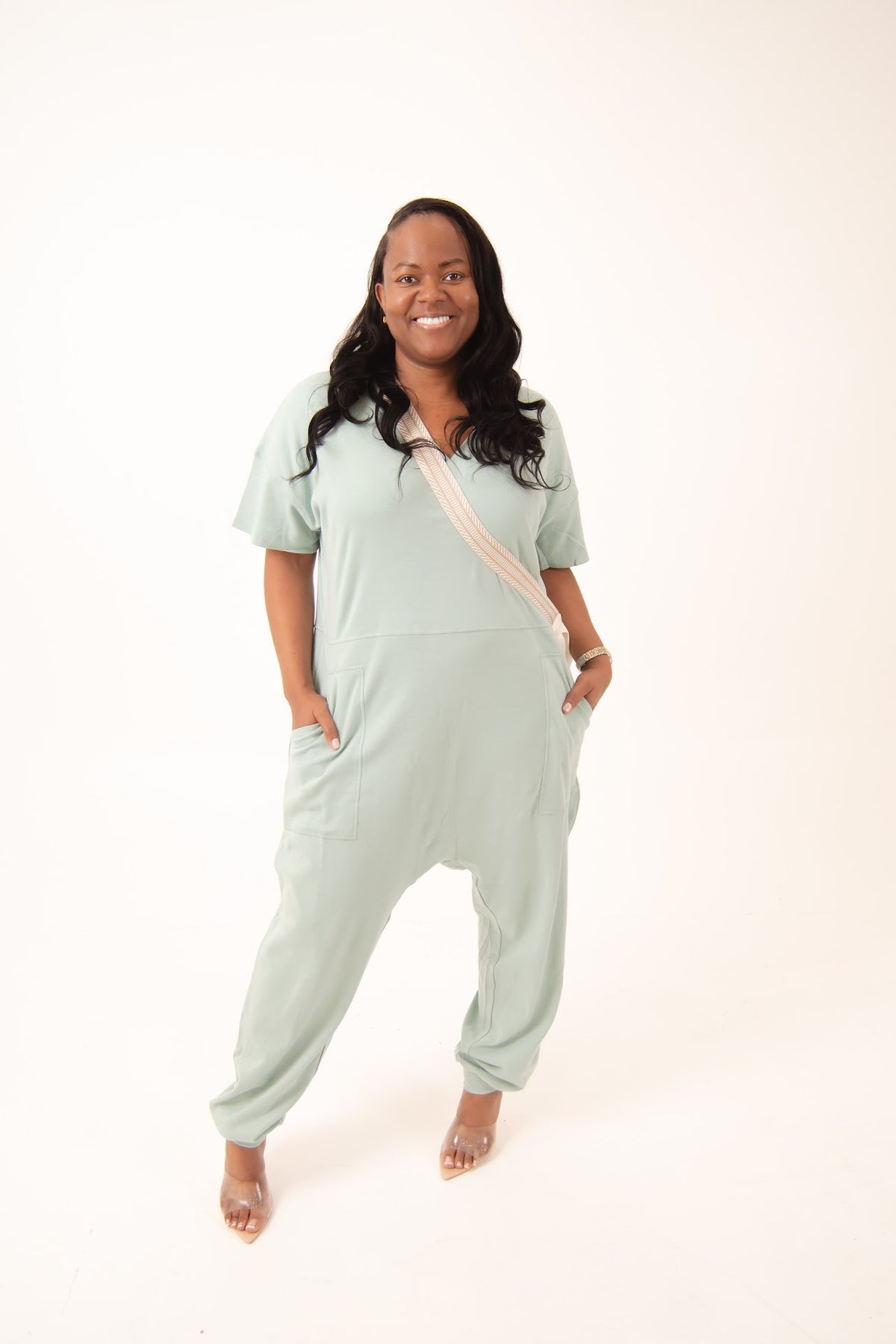 She's So Chic Short Sleeve Harem Jumpsuit | Light Green