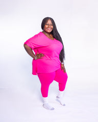 Microfiber Short Sleeve Loungewear Legging Two Piece Set Plus | Fuchsia