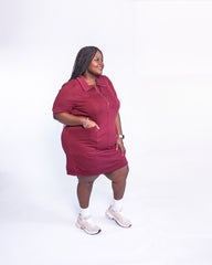 Sporty Chic Curve Dress | Burgundy